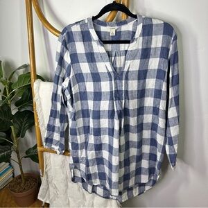 L.L. Bean Blue Check Blouse Tunic Top sz L